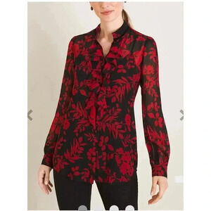 CHICOS RUFFLE FRONT BLOUSE size 12, 14 petite